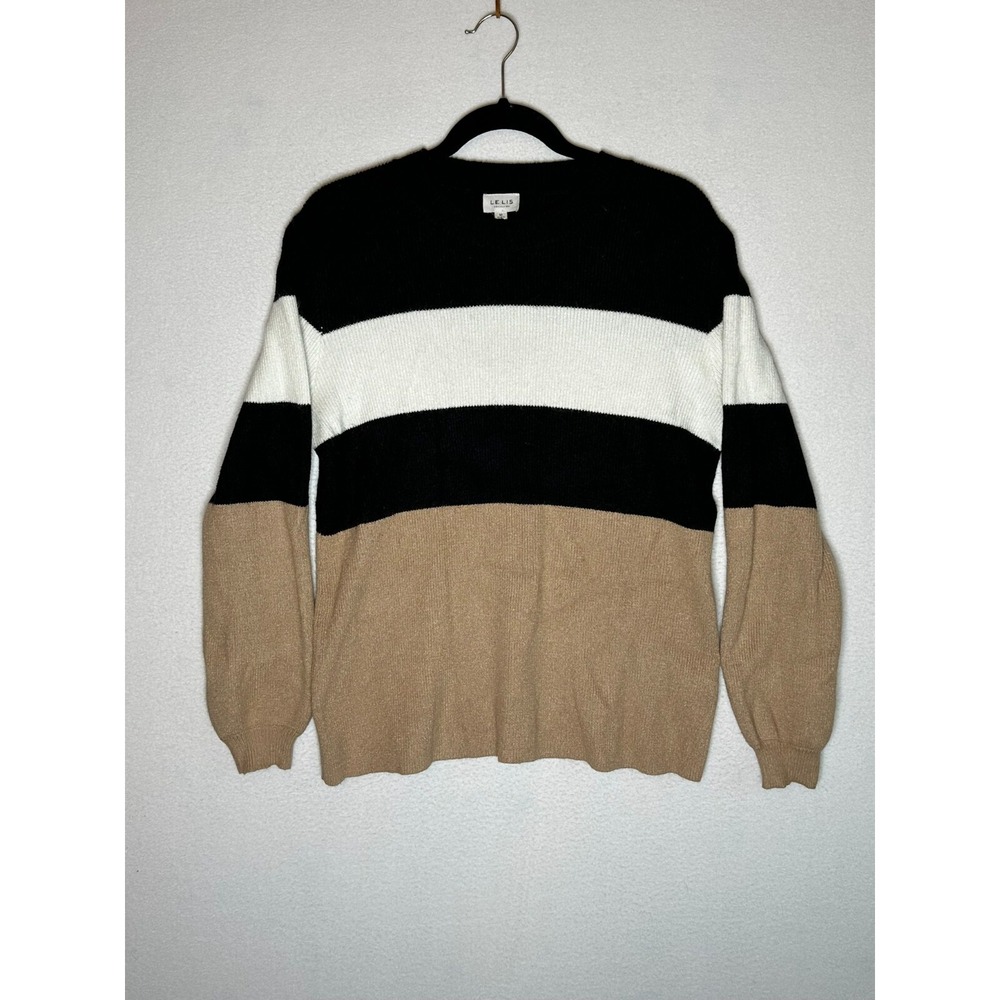 Le Lis Collection Tri-Color Colorblock Pullover Sweater Womens Medium Black Tan